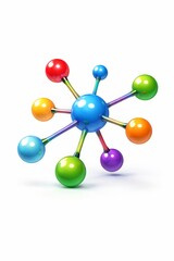 Obraz premium Colorful 3D molecule model with connected glossy spheres isolated on white background, chemistry concept. 