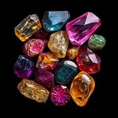 Vibrant Gemstones A Dark, Dramatic Display of Colorful Jewels  high resolution   for isolate image