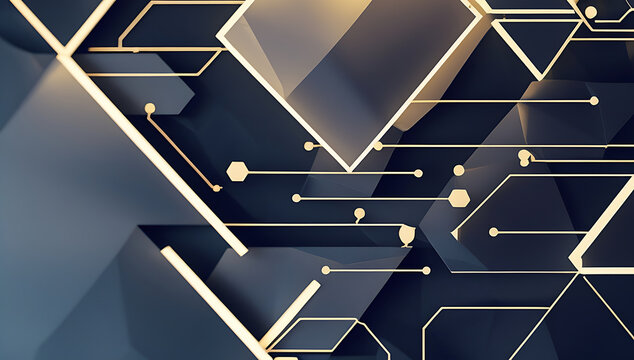 Modern technology background with gold circuit board design - Powered by Adobe