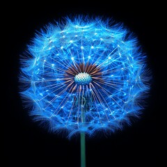 Glowing Blue Dandelion Abstract Nature Photography  high resolution   for isolate image