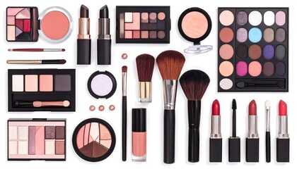 A Collection of Makeup Products and Tools for Beauty and Cosmetics.