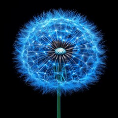 Glowing Blue Dandelion Abstract Nature Photography  high resolution   for isolate image