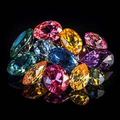 Vibrant Gemstones A Dark, Dramatic Display of Colorful Jewels  high resolution   for isolate image