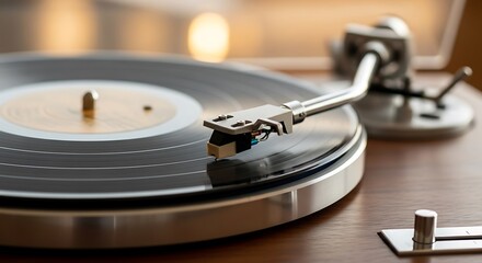 Close-up of a vintage record player playing a vinyl record.