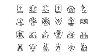 Obraz premium Collection of christianity icons featuring crosses, churches, and angels, isolated on perfect for religious designs and illustrations