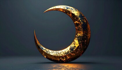 Golden Crescent Moon Symbol With Sparkling Golden Dust Against A Dark Textured Background With Subtle Lighting
