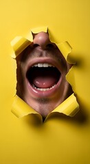 Expressive Face Breaking Through Yellow Paper - A Study in Emotion and Texture.