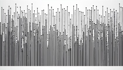 abstract pattern of descending black vertical lines and dots on a white background