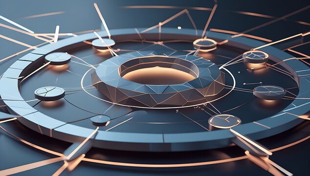 Futuristic technology interface with glowing circuits and geometric shapes - Powered by Adobe