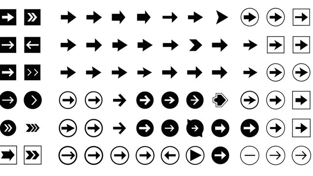 Extensive collection of versatile arrow icons in various styles, ideal for user interface design, web navigation, direction indicators, and interactive digital applications