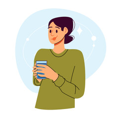 H2O Consumption and Healthy Drink Concept. Woman Holding Glass with Drinking Water. Healthy Lifestyle. Flat Vector Illustration.