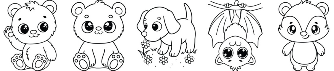 Adorable Animal Characters Set, Kawaii Cartoon Creatures Collection For Children Illustration