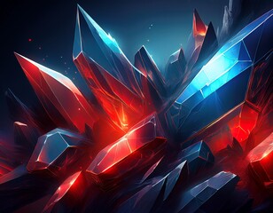 abstract dark background with red and blue crystalline shapes