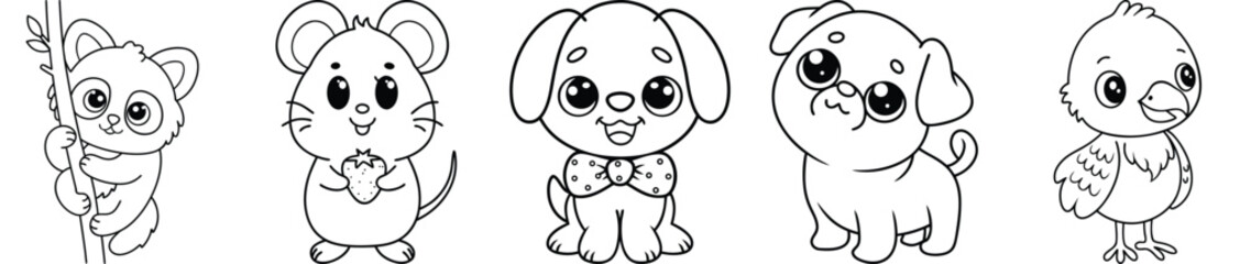 Adorable Animal Characters Set, Cute Puppy, Kitten, Chick, Mouse, Vector Illustration For Children