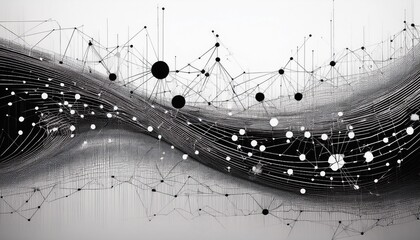 abstract pattern of black dots and lines on a white background fading and dispersing