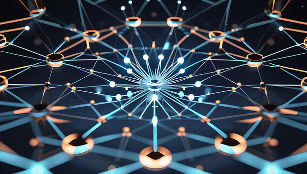 Vibrant network connections glowing in dark space - Powered by Adobe