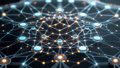 Glowing network connections in a futuristic digital landscape