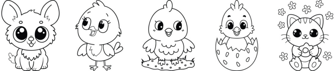 Adorable Cartoon Animals Collection Featuring Cute Chicks And Bunny Vector Illustration