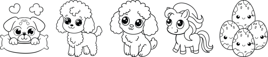 Adorable Puppy Collection Cute Dog Illustrations Vector Set For Kids Coloring Pages