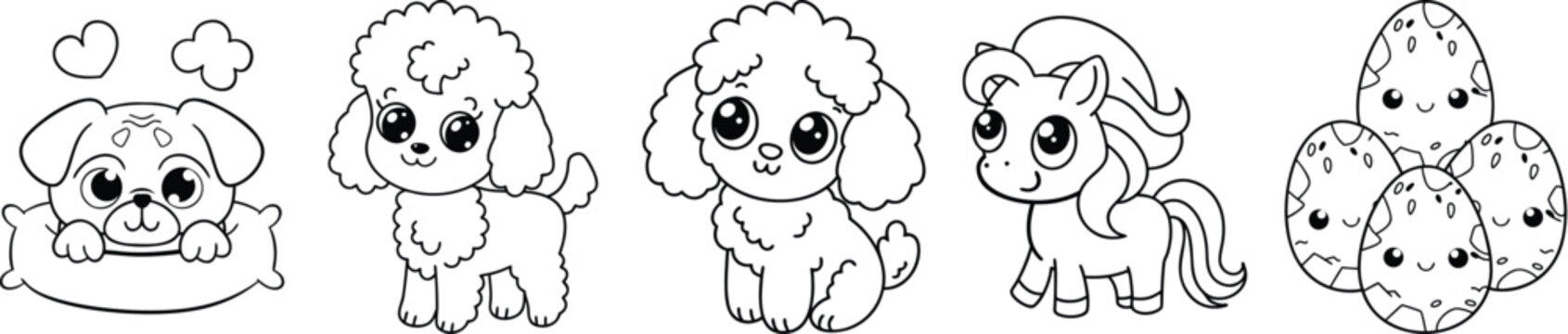 Adorable Puppy Collection Cute Dog Illustrations Vector Set For Kids Coloring Pages