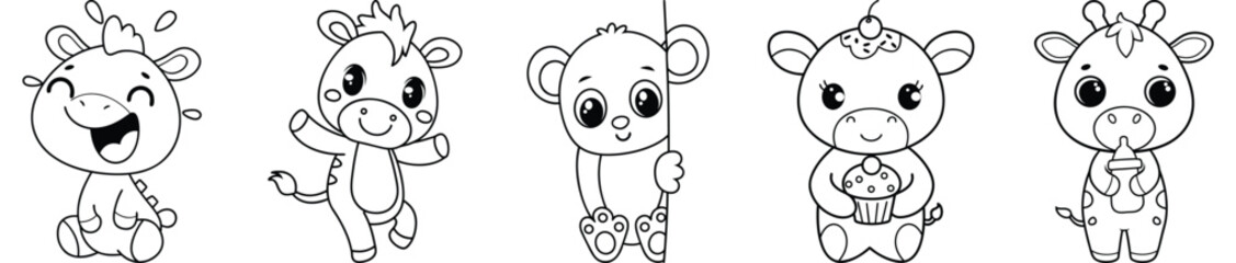 Cute Monkey Characters Set, Cartoon Animal Illustrations For Children Books And Design Projects
