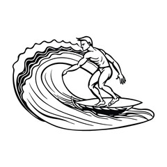 Surfer silhouette riding ocean wave