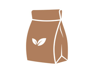 Icon of Tea packaging set against a white backdrop. A paper bag filled with tea. Vector