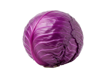 Fototapeta premium A single, perfectly formed head of vibrant purple cabbage, intricate texture, rich amethyst hue, pristine waxy sheen, against a transparent background with copy space, healthy eating concept