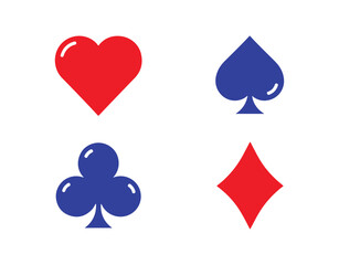 Heart, spade, club, and diamond. Modern geometric icons representing playing card suits.