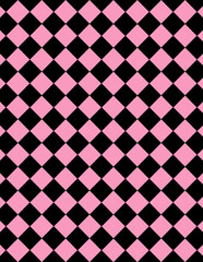 Pink and black diamond checkerboard pattern with high contrast. Seamless geometric background perfect for fashion, pop art designs, posters, and wallpapers.