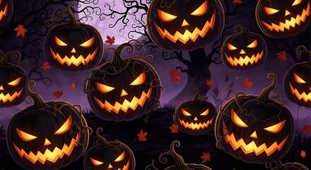 Halloween Night - A Spooky Gathering of Jack-o-Lanterns Under the Moonlight.