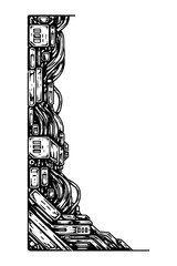 Futuristic tech frame border with circuit lines, Transparent Background