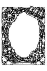 Cyberpunk mechanical frame with robots and machinery, Transparent Background