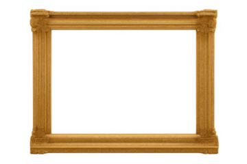 Ornate gold antique picture frame with decorative classic baroque style elements on transparent background