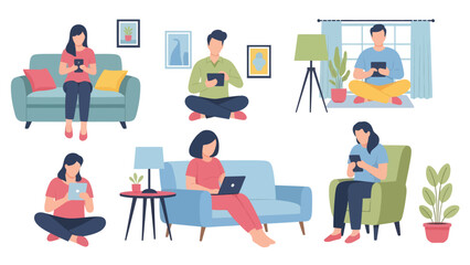 Digital Lifestyle in a Modern Home &ndash; Illustration of Technology Engagement in a Living Room