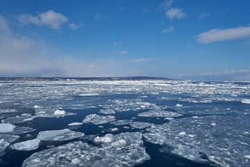 北海道　船上から見たオホーツク海の流氷
