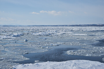 北海道　船上から見たオホーツク海の流氷