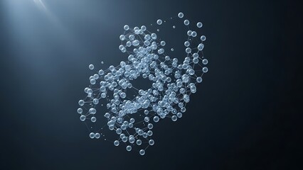 Abstract Molecular Network Glowing Translucent Spheres Connected by Lines on Dark Background.