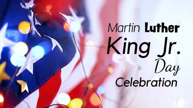 Martin luther king jr day celebration with american flag and colorful lights