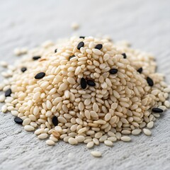 Pile of Mixed Sesame Seeds - White and Black Seeds.