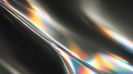 Glossy acrylic surface with prismatic light refractions, subtle rainbow highlights, smooth reflective texture, dark neutral background, luxury