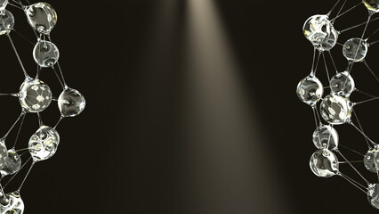 Corporate Light Orbit &ndash; Silver Light Rays with Glass Spheres on Black Background (Ultra High Resolution)