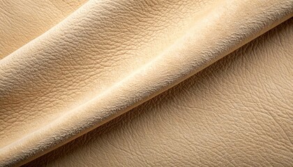 Fototapeta premium Close up of a beige leather texture with subtle wrinkles and folds.