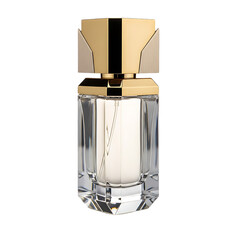 Luxurious perfume bottle with gold cap and clear glass body