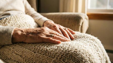 Senior Hands Resting on Blanket