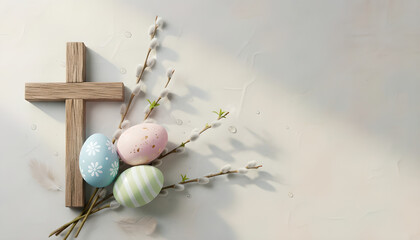 Minimalist Easter flat lay with feathers