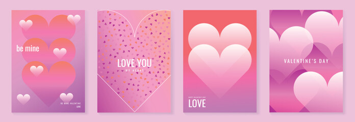 Valentine's Day heart posters set vector background illustration with pink and purple gradients and layered hearts. Romantic design for greeting cards, banners, social media and prints. © TWINS DESIGN STUDIO