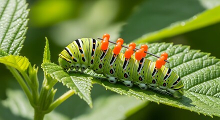 Vibrant Caterpillar on Leaf - A Close-Up of Natures Beauty.