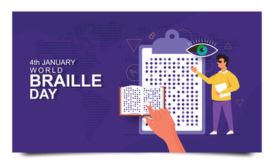 Man reads something in World Braille Day banner