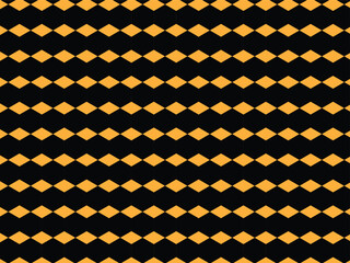 This image displays a repeating geometric pattern. Small, yellowish-orange horizontal diamond shapes are arranged in neat rows across a solid black background. The uniform alignment of the shapes 